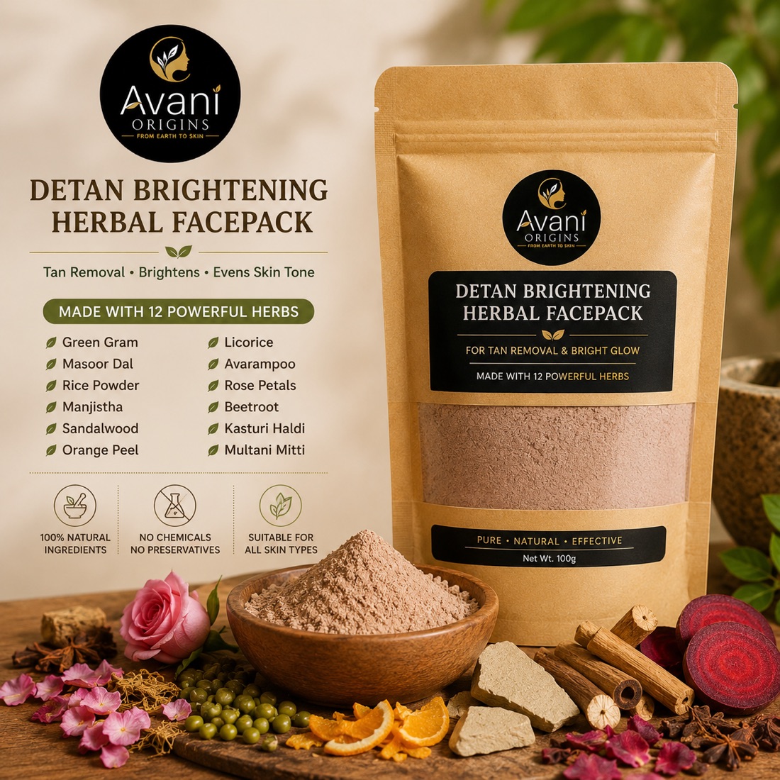 12-herb De-Tan brightening face pack