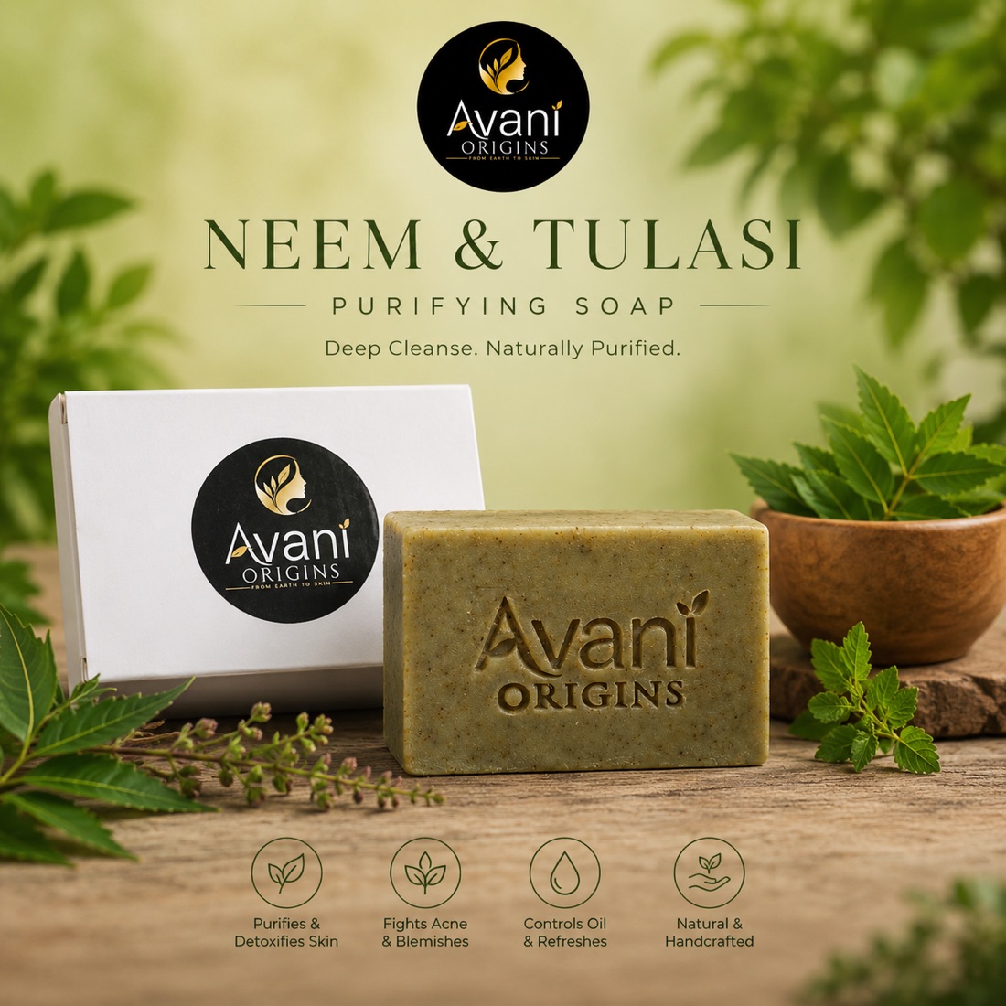 Neem and Tulasi purifying herbal soap bar